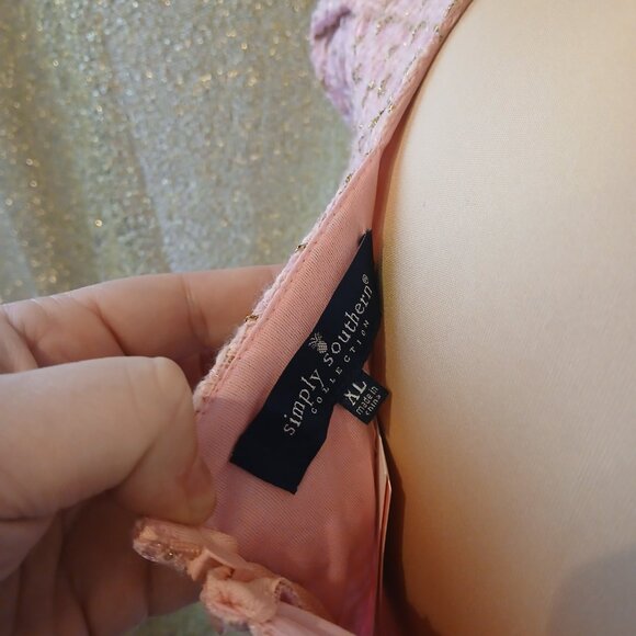 Simply Southern Pink and Gold Boucle Babydoll Dress - Picture 9 of 9